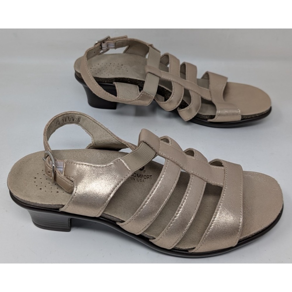 SAS Allegro Lusso Pearl Gold Heeled Sandals Women's Size 8M‎ Comfort Leather